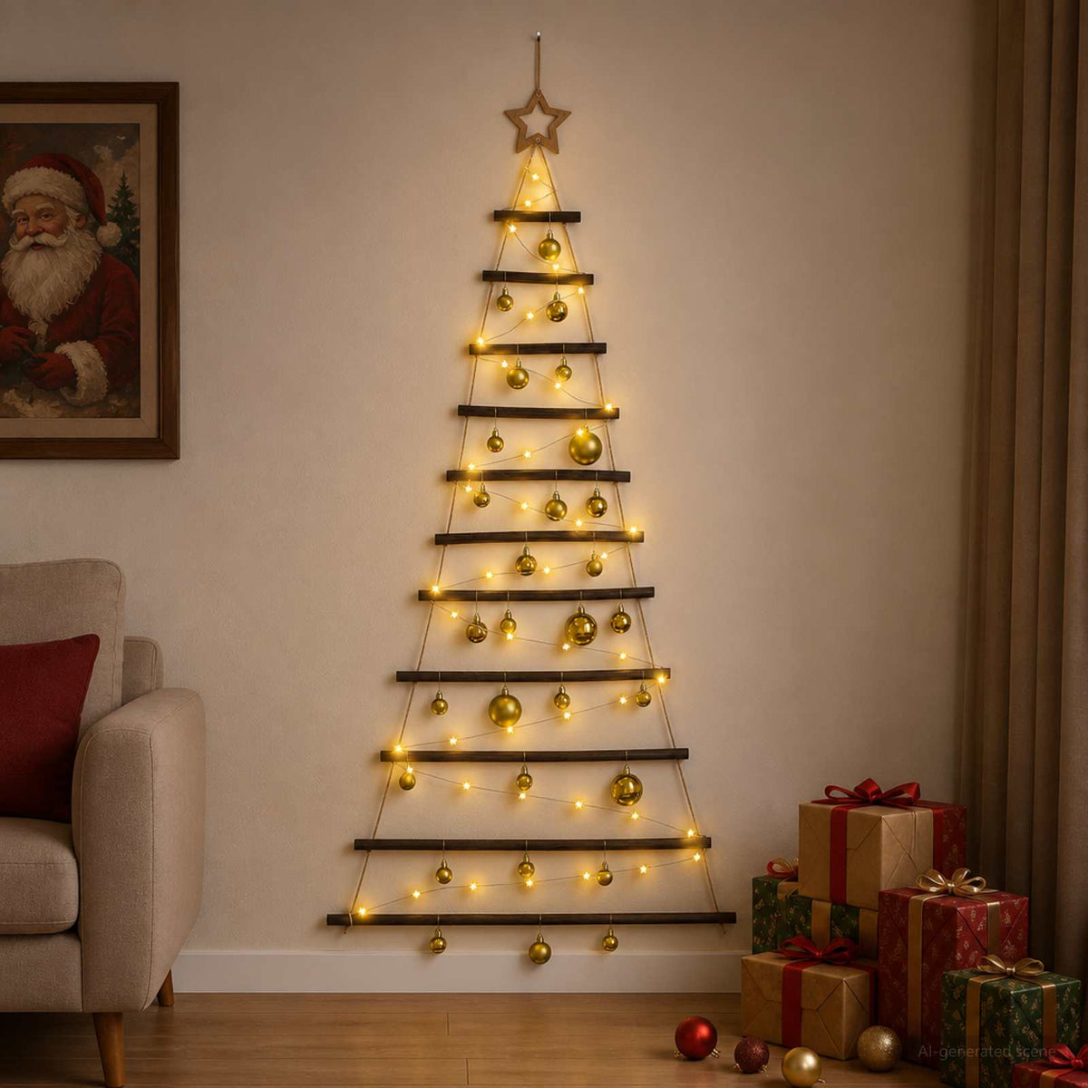 Kabančios Kalėdų eglutės su žaisliukais 150 cm 80 LED