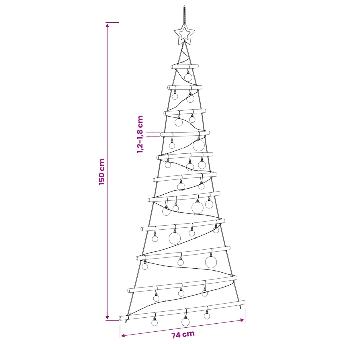 Kabančios Kalėdų eglutės su žaisliukais 150 cm 80 LED