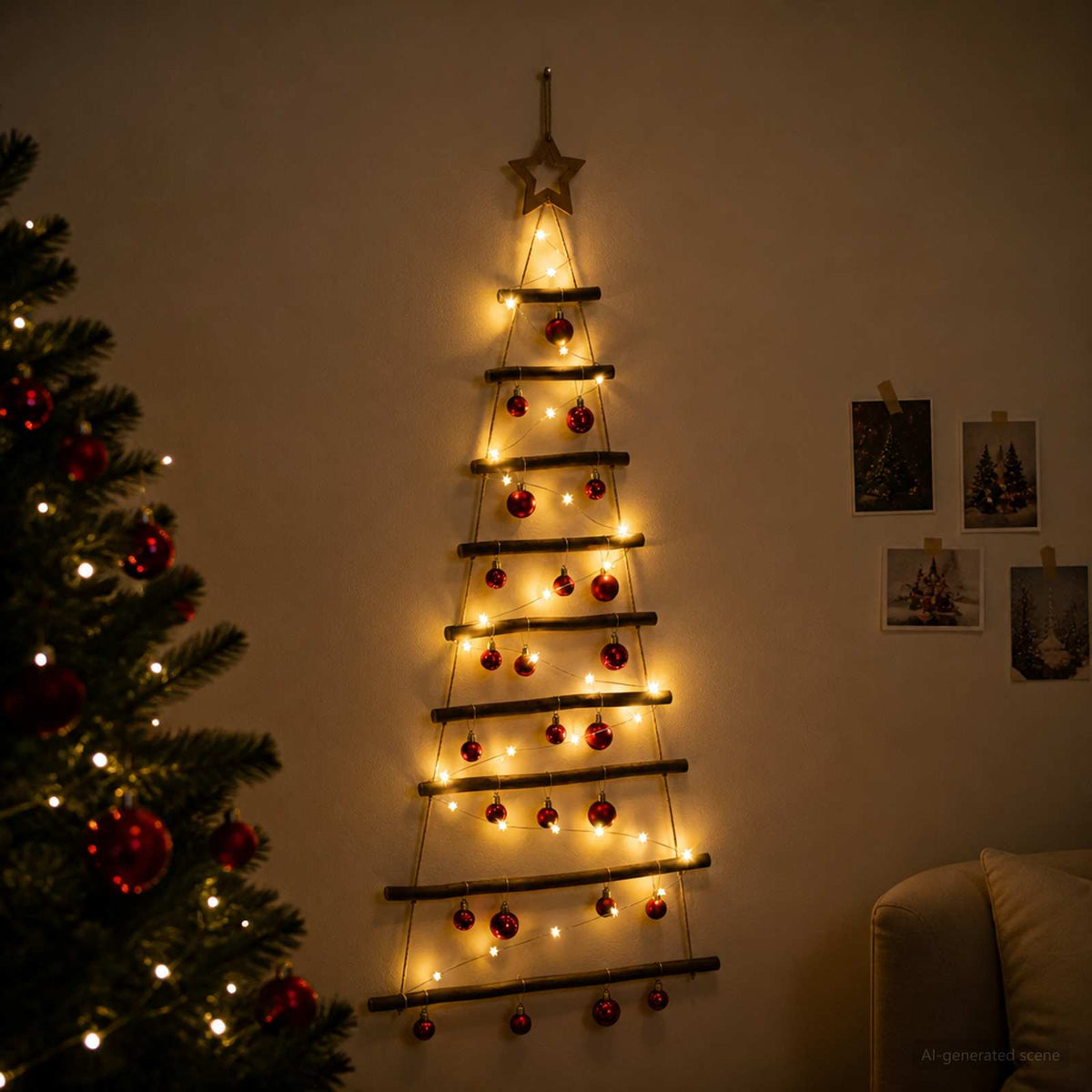 Kabančios Kalėdų eglutės su žaisliukais 120 cm 50 LED