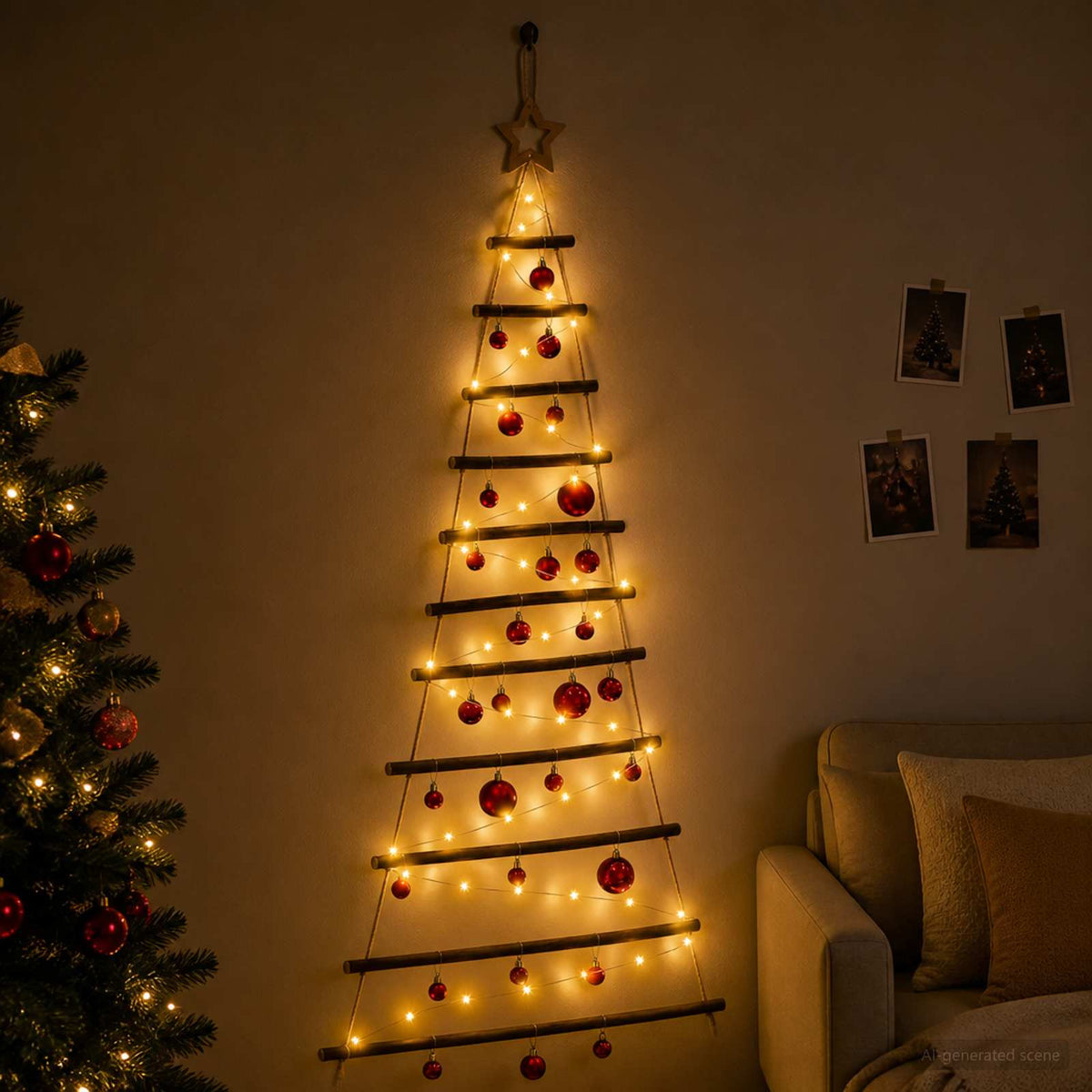 Kabančios Kalėdų eglutės su žaisliukais 150 cm 80 LED