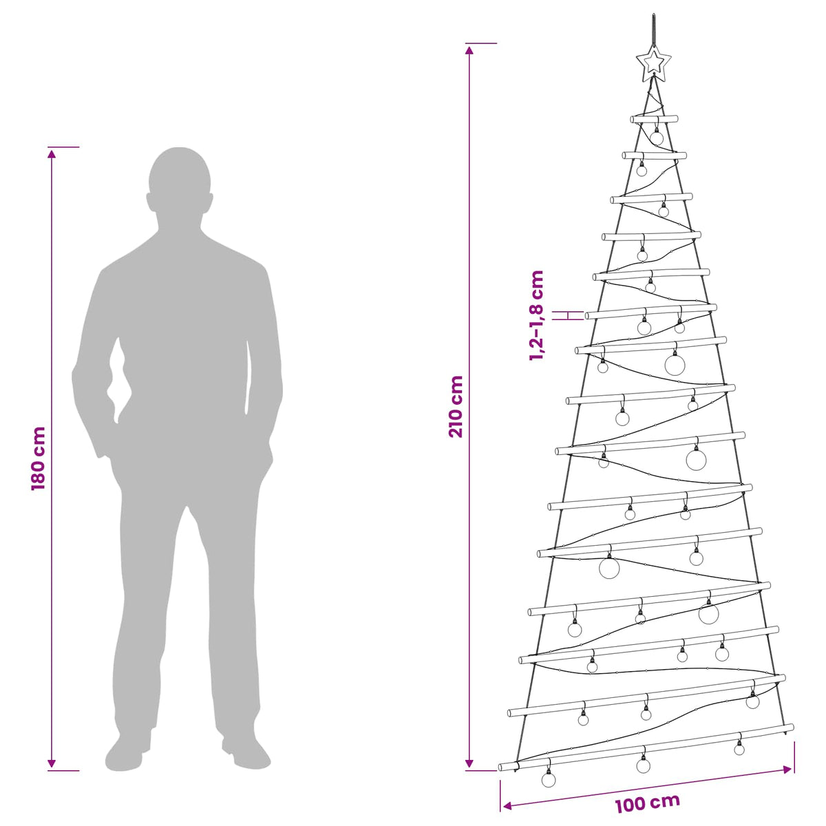 Kabančios Kalėdų eglutės su žaisliukais 210 cm 130 LED