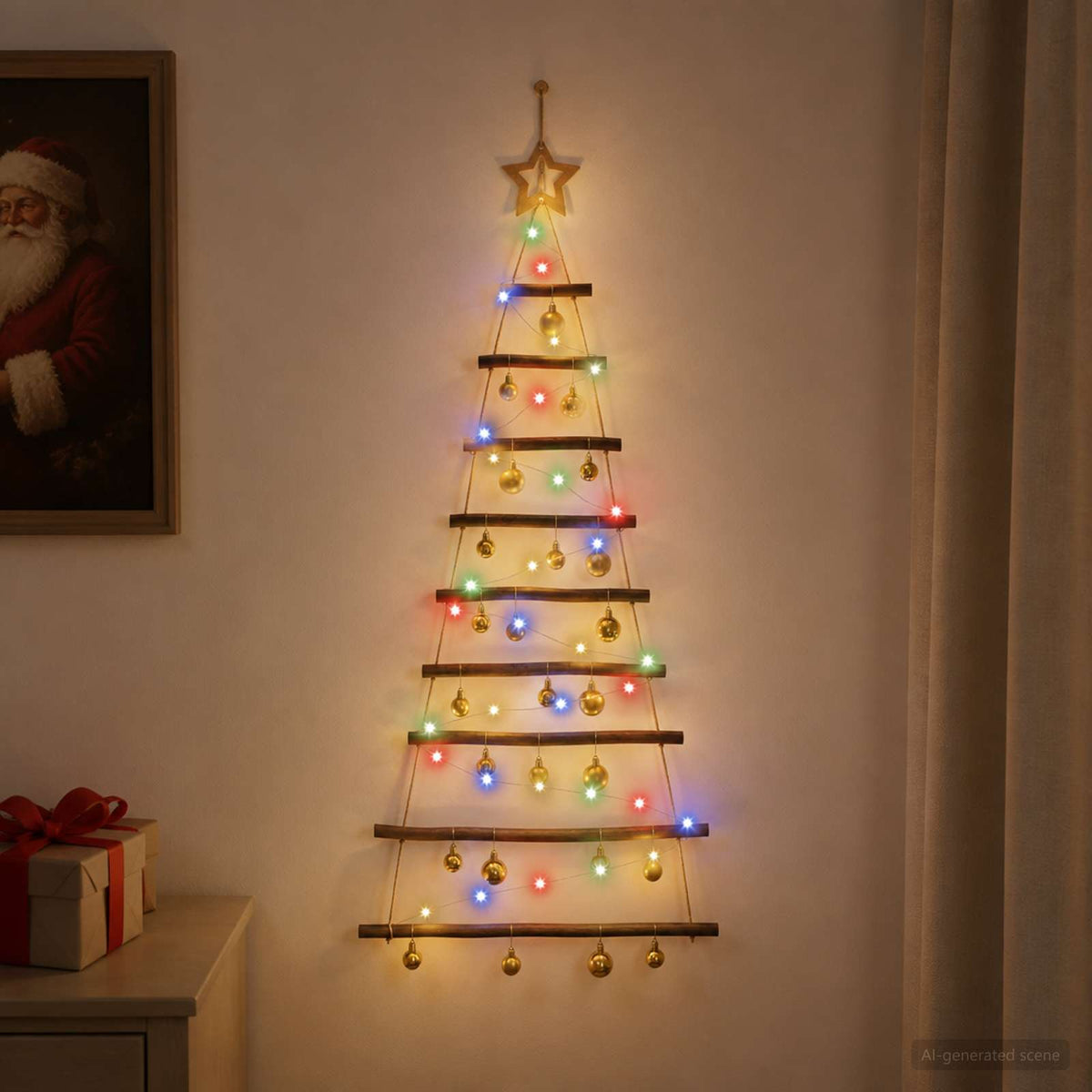 Kabančios Kalėdų eglutės su žaisliukais 120 cm 50 LED