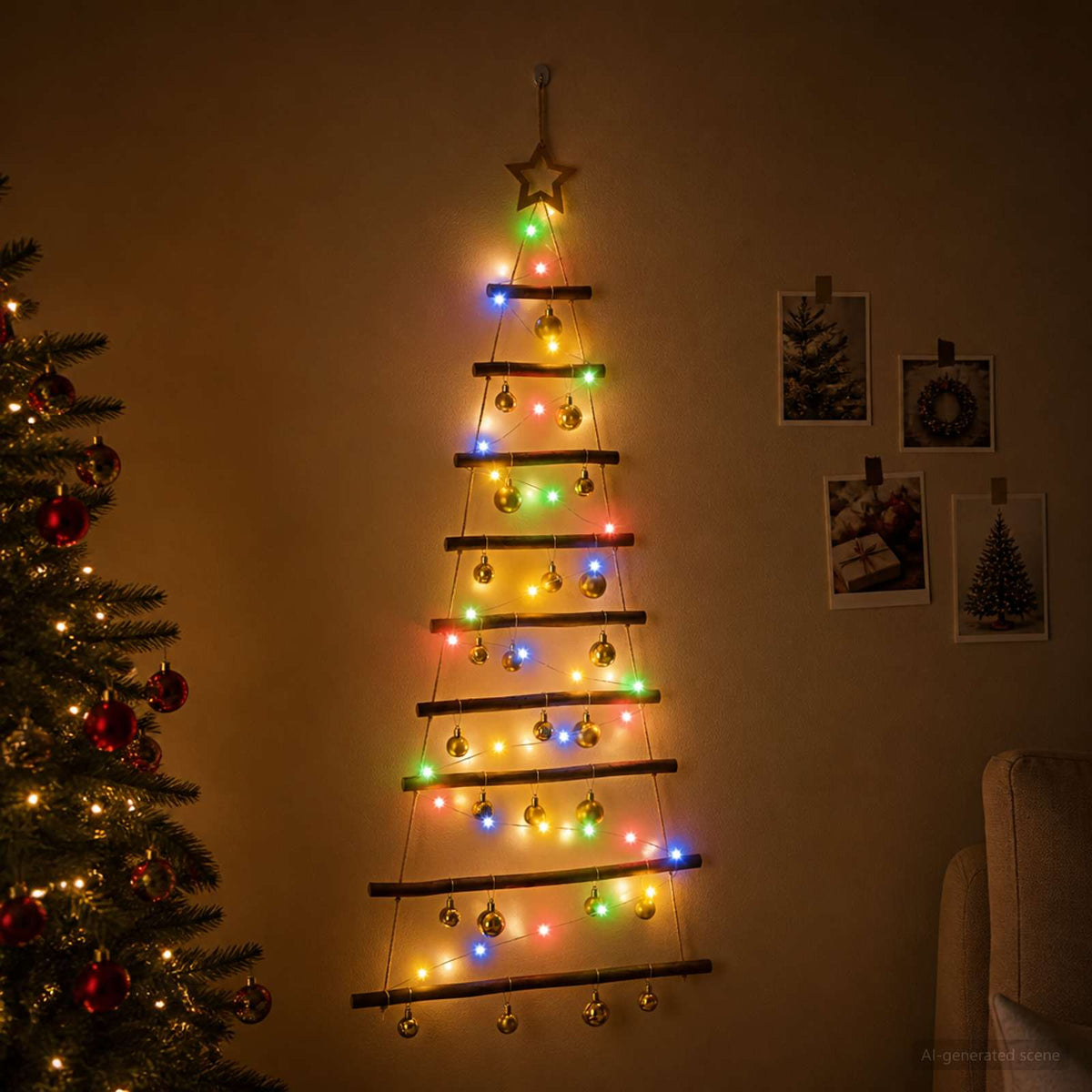 Kabančios Kalėdų eglutės su žaisliukais 120 cm 50 LED