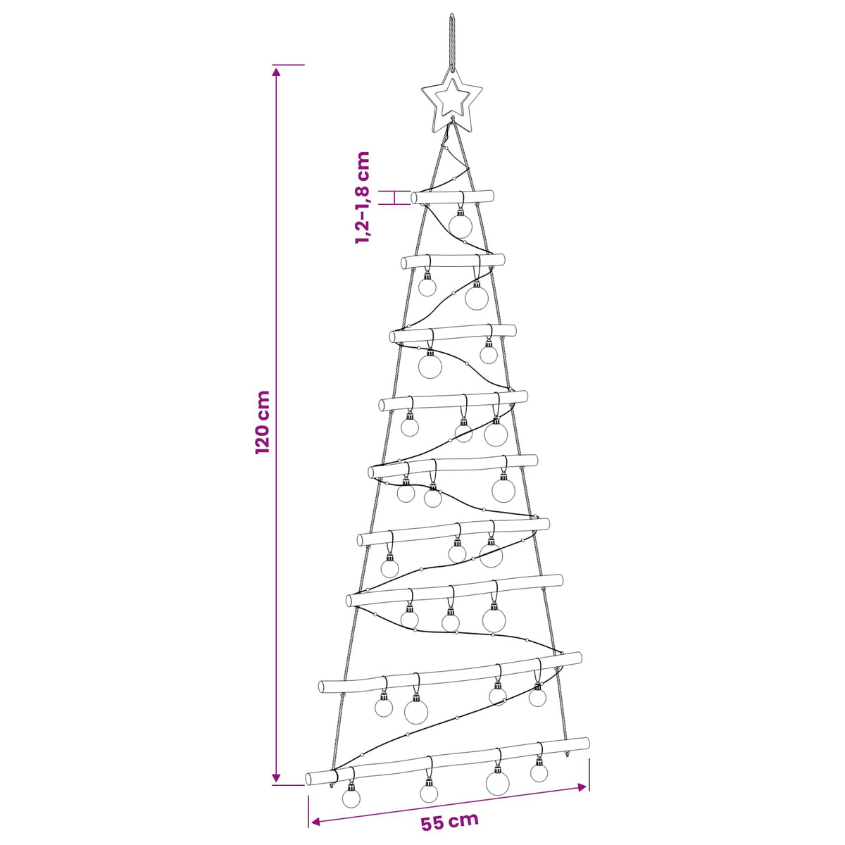 Kabančios Kalėdų eglutės su žaisliukais 120 cm 50 LED