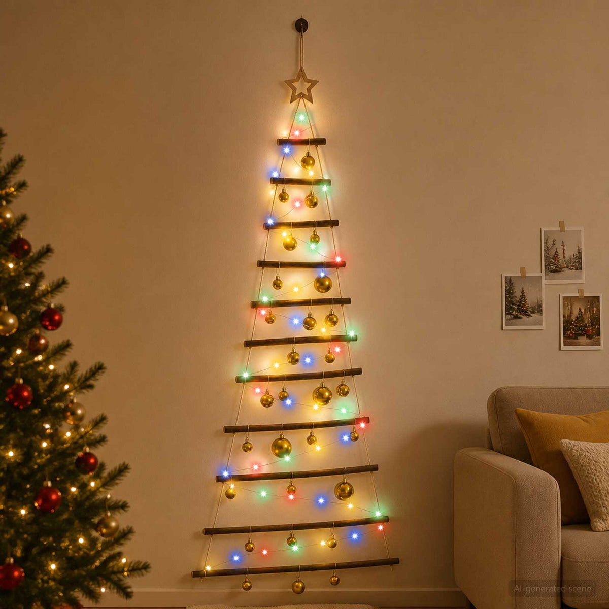 Kabančios Kalėdų eglutės su žaisliukais 150 cm 80 LED