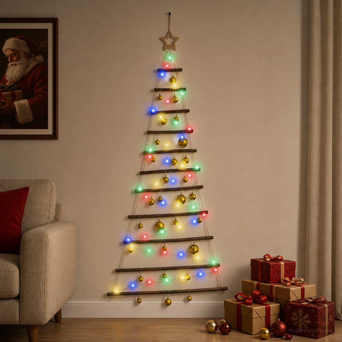 Kabančios Kalėdų eglutės su žaisliukais 150 cm 80 LED