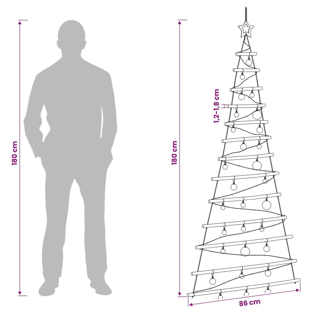 Kabančios Kalėdų eglutės su žaisliukais 180 cm 100 LED