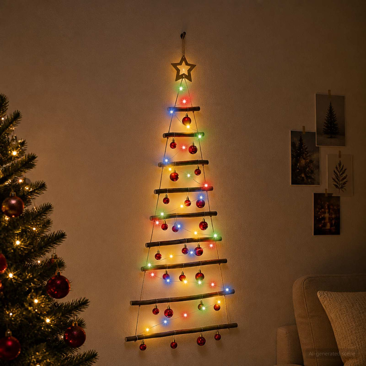 Kabančios Kalėdų eglutės su žaisliukais 120 cm 50 LED