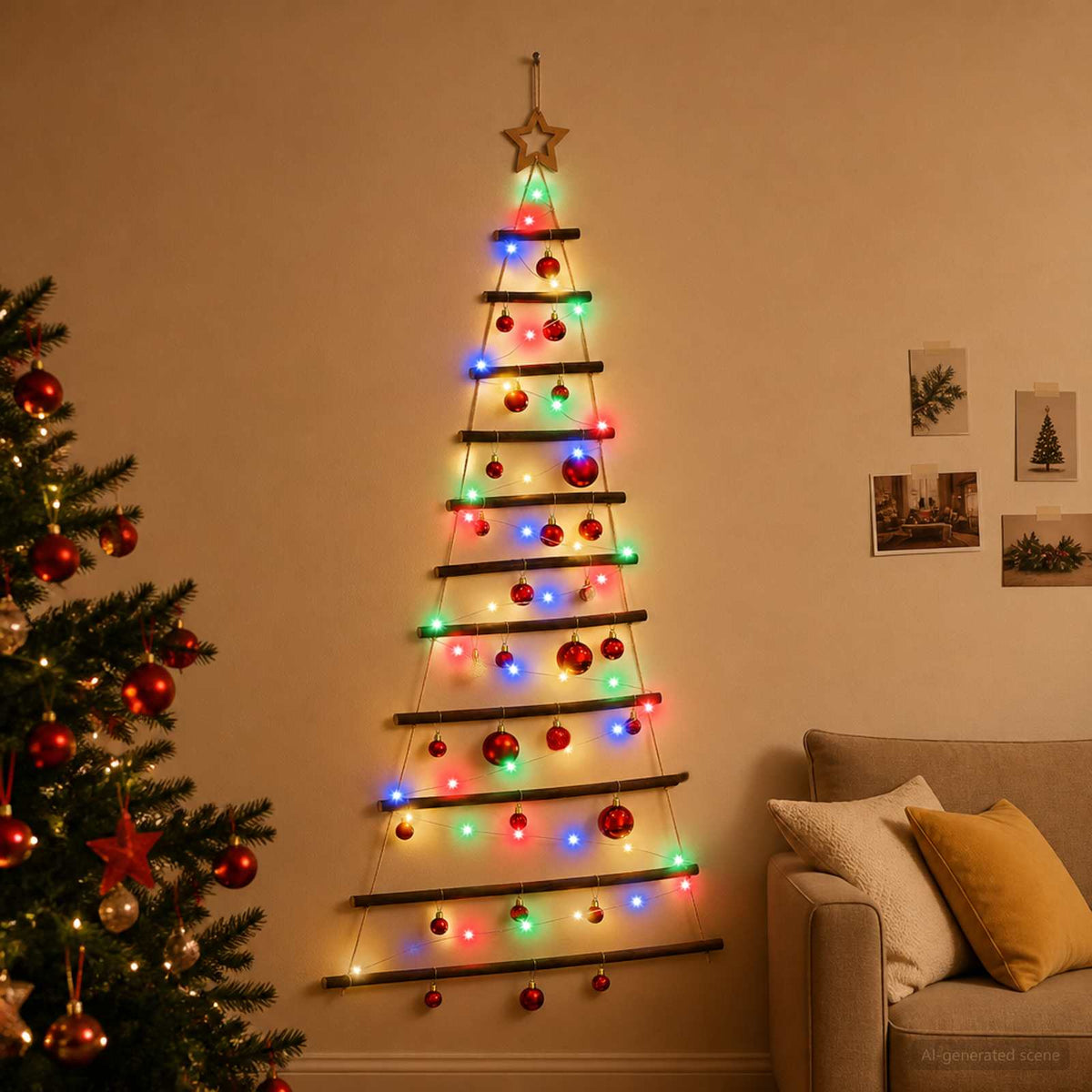 Kabančios Kalėdų eglutės su žaisliukais 150 cm 80 LED