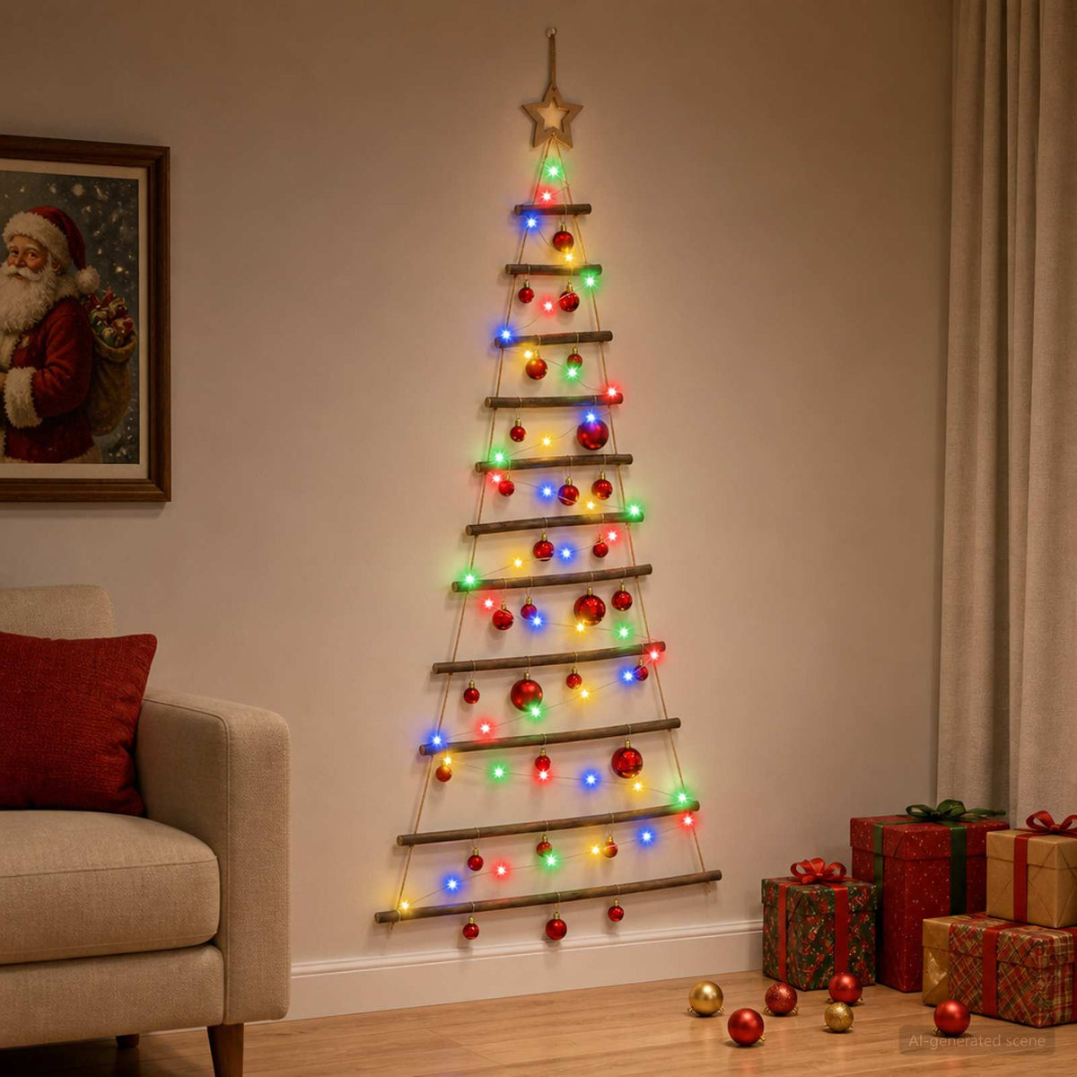 Kabančios Kalėdų eglutės su žaisliukais 150 cm 80 LED