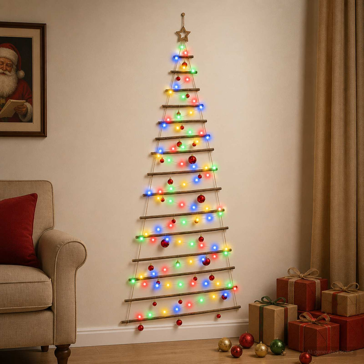 Kabančios Kalėdų eglutės su žaisliukais 210 cm 130 LED