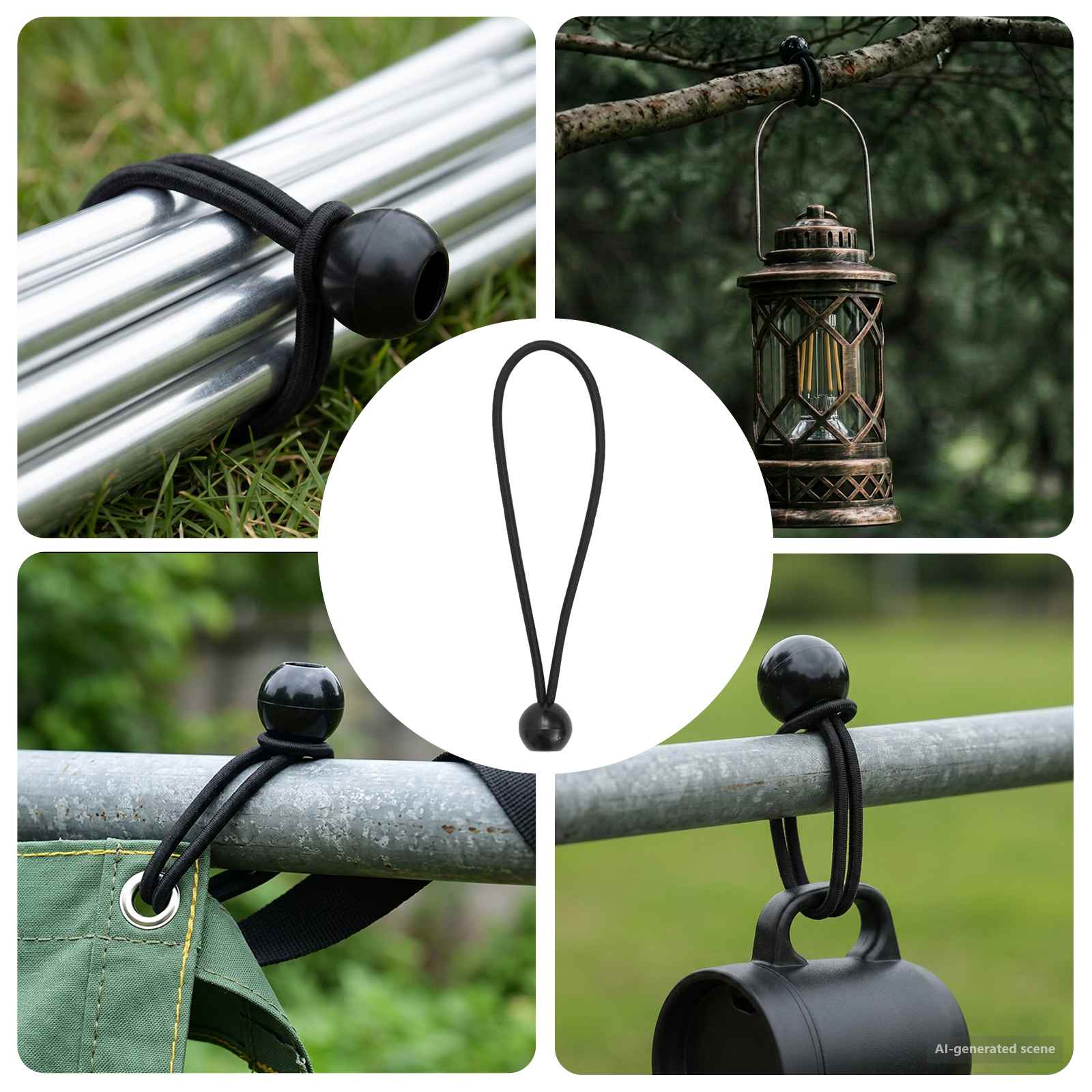 Bungee virvės su kamuoliukais 100 vnt. Juoda 4 mm x 22 cm