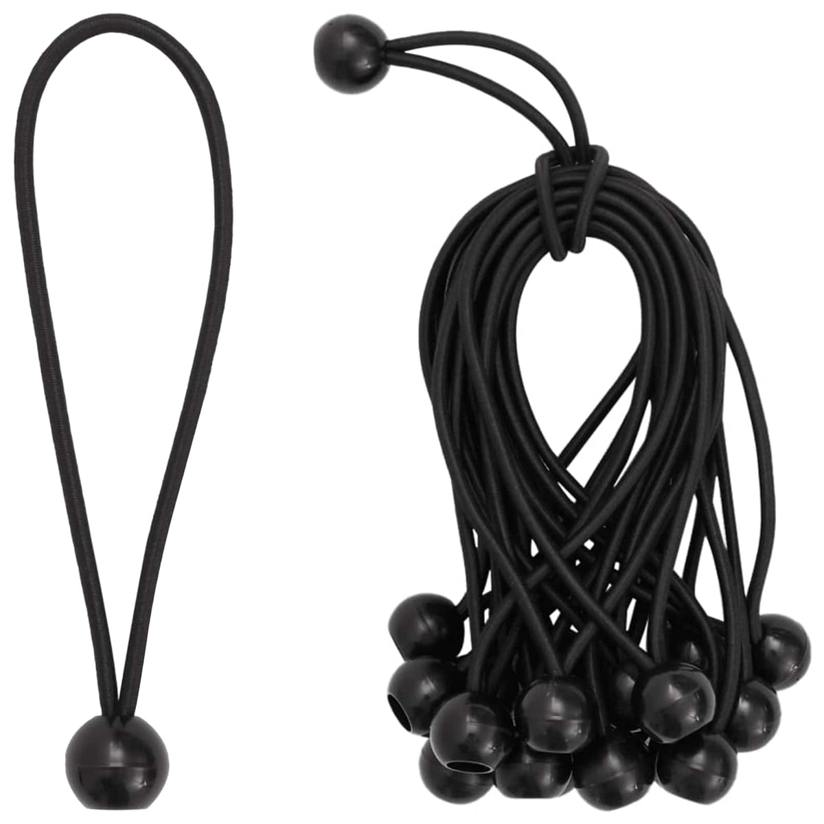 Bungee virvės su kamuoliukais 100 vnt. Juoda 4 mm x 22 cm