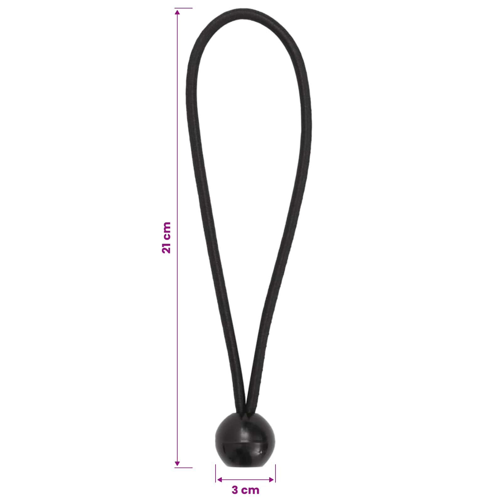 Bungee virvės su kamuoliukais 100 vnt. Juoda 4 mm x 22 cm