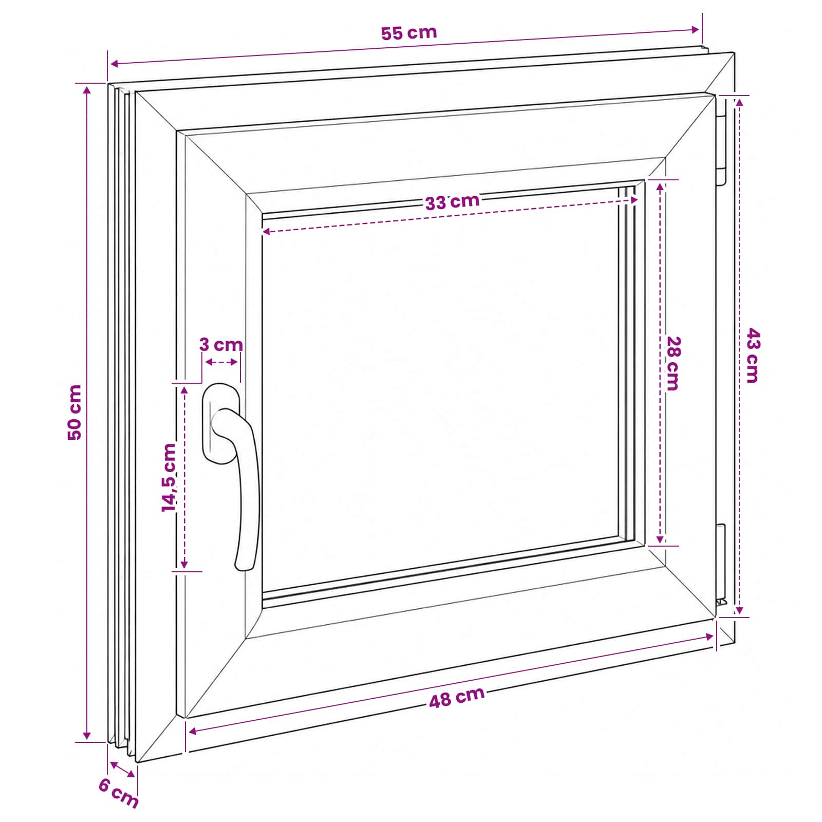 Požeminio lango RISOR 55 x 50 cm PVC ir stiklas