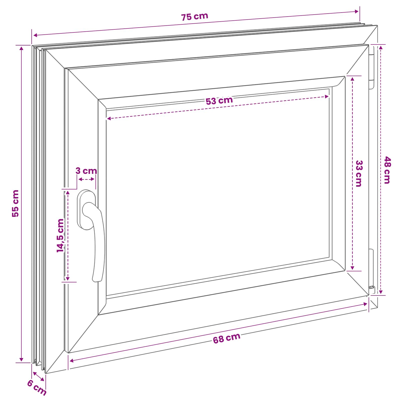 Požeminio lango RISOR 50 x 55 cm PVC ir stiklas