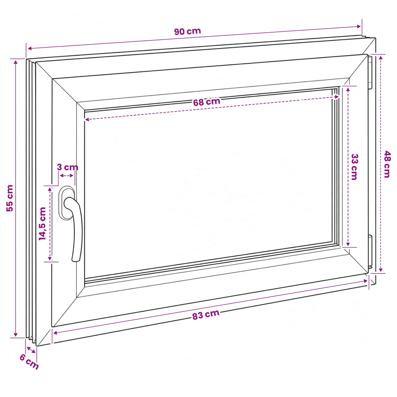 Požeminio lango RISOR 90 x 55 cm PVC ir stiklas