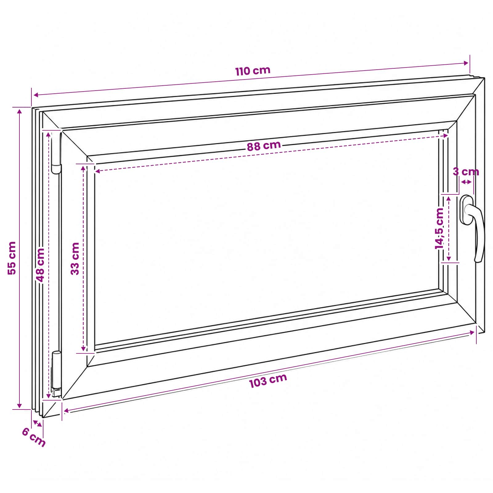 Požeminio lango RISOR 110 x 55 cm PVC ir stiklas
