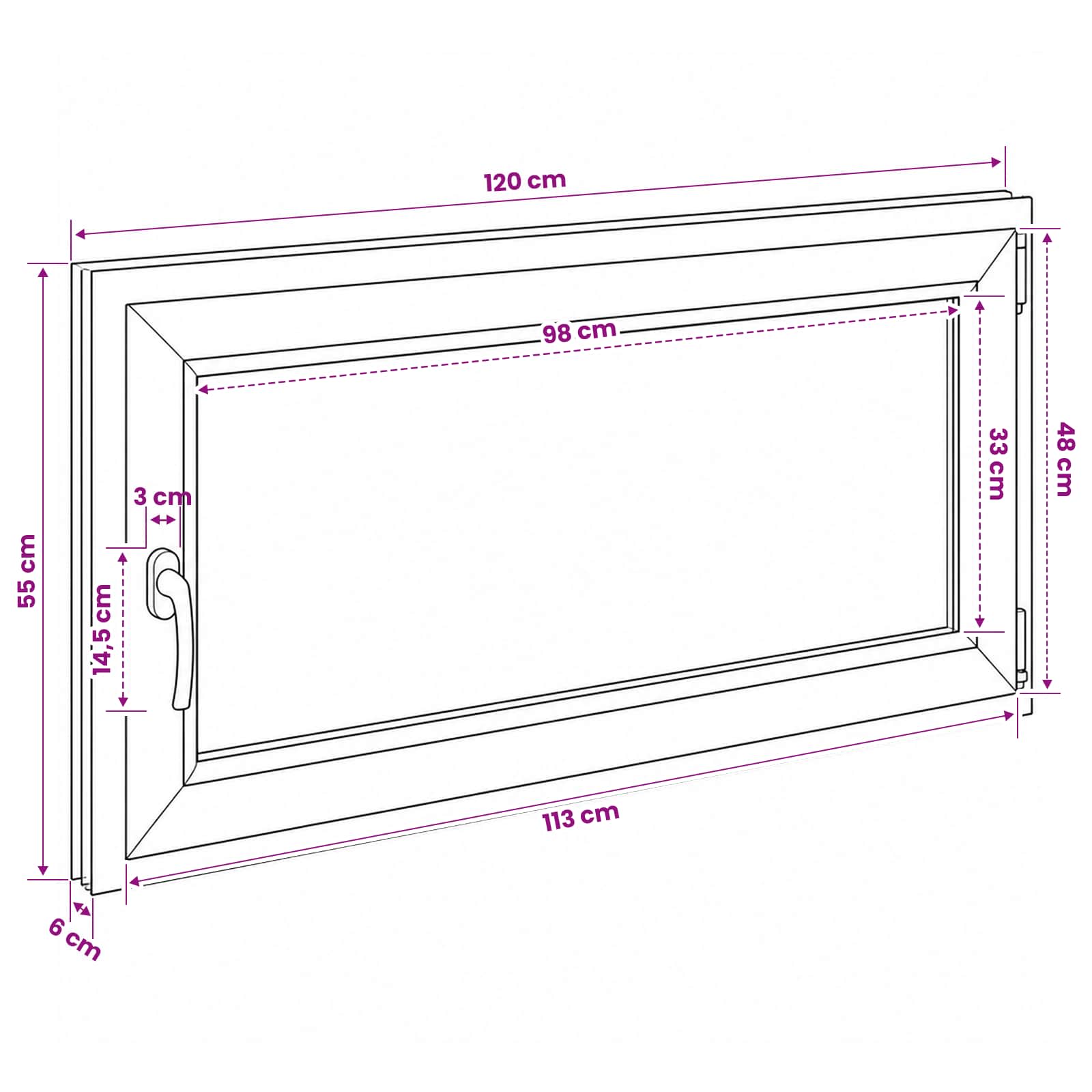 Požeminio lango RISOR 50 x 55 cm PVC ir stiklas