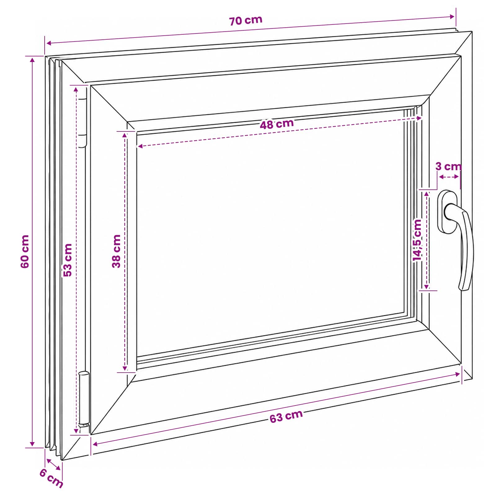Požeminio lango RISOR 70 x 60 cm PVC ir stiklas