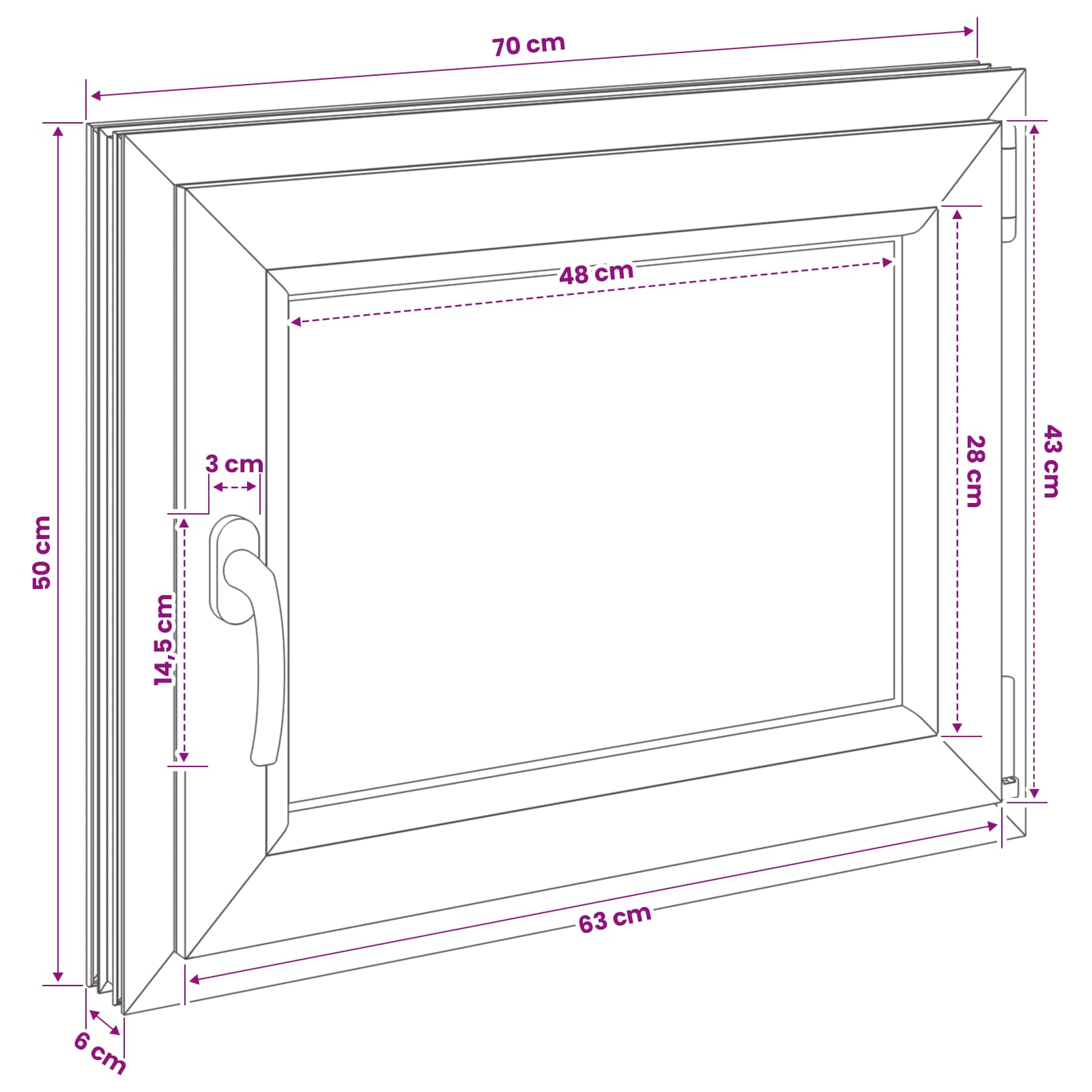 Požeminio lango RISOR 70 x 50 cm PVC ir stiklas