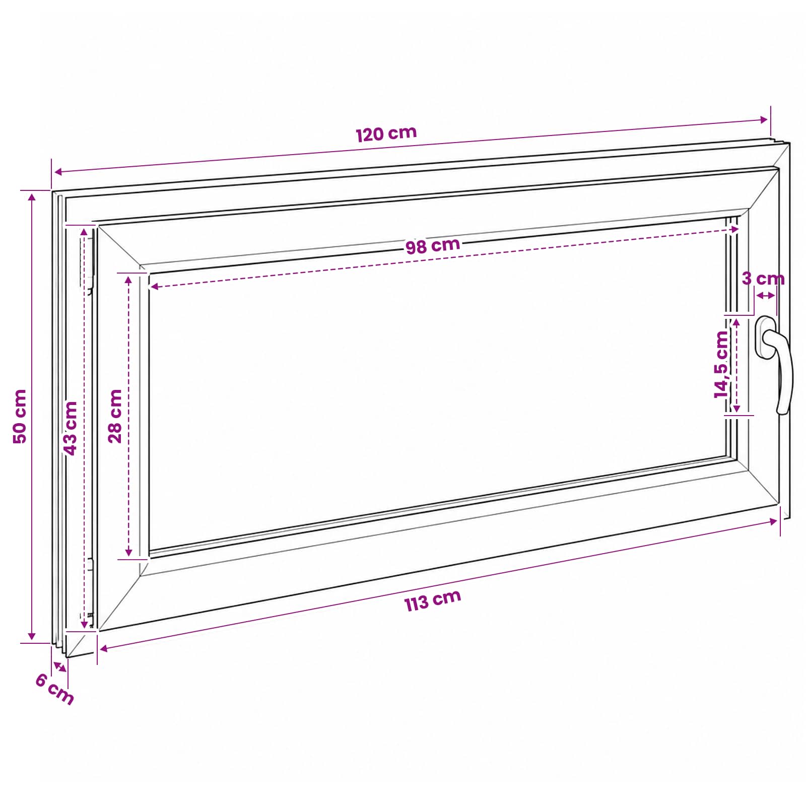 Požeminio lango RISOR 120 x 50 cm PVC ir stiklas