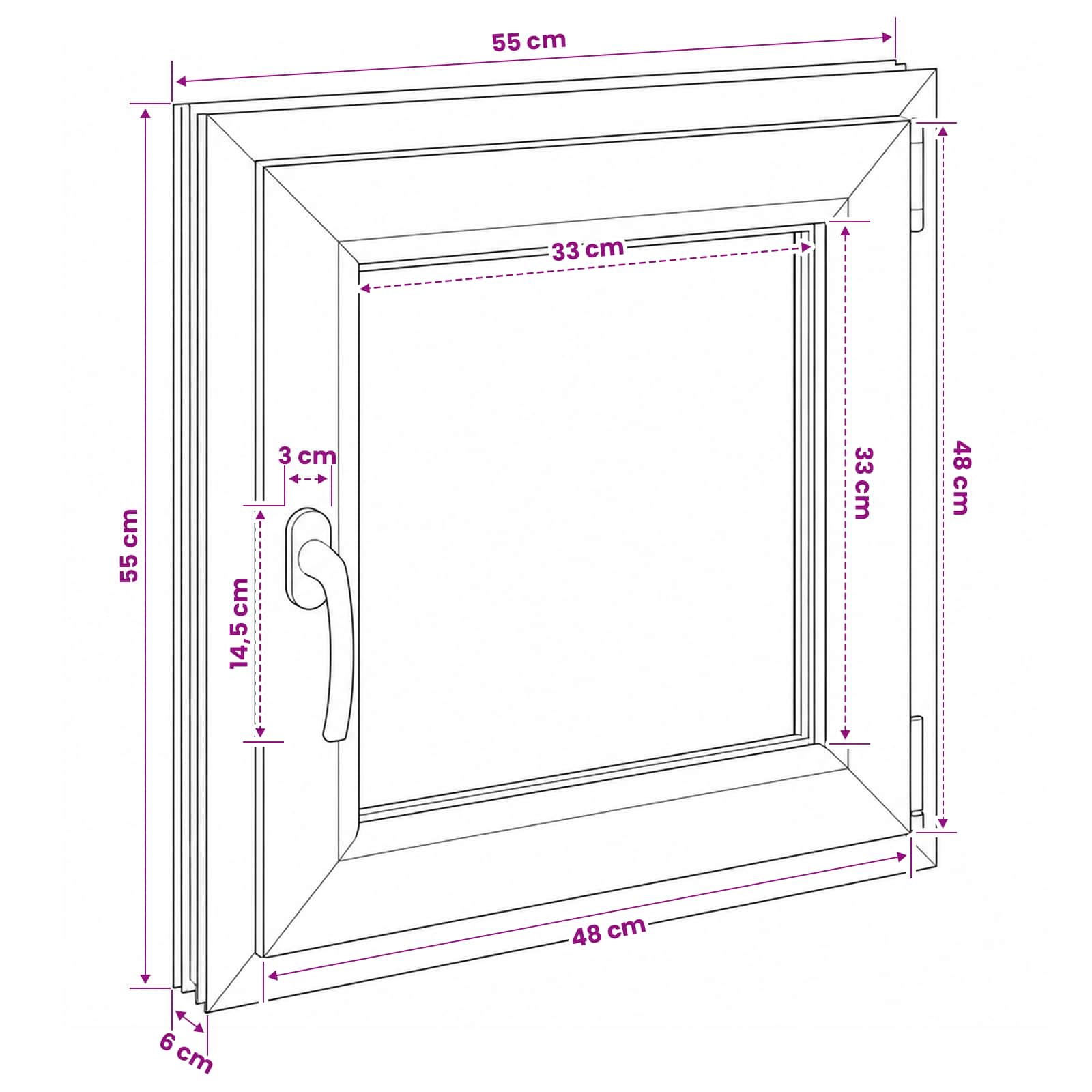 Požeminio lango RISOR 55 x 55 cm PVC ir stiklas