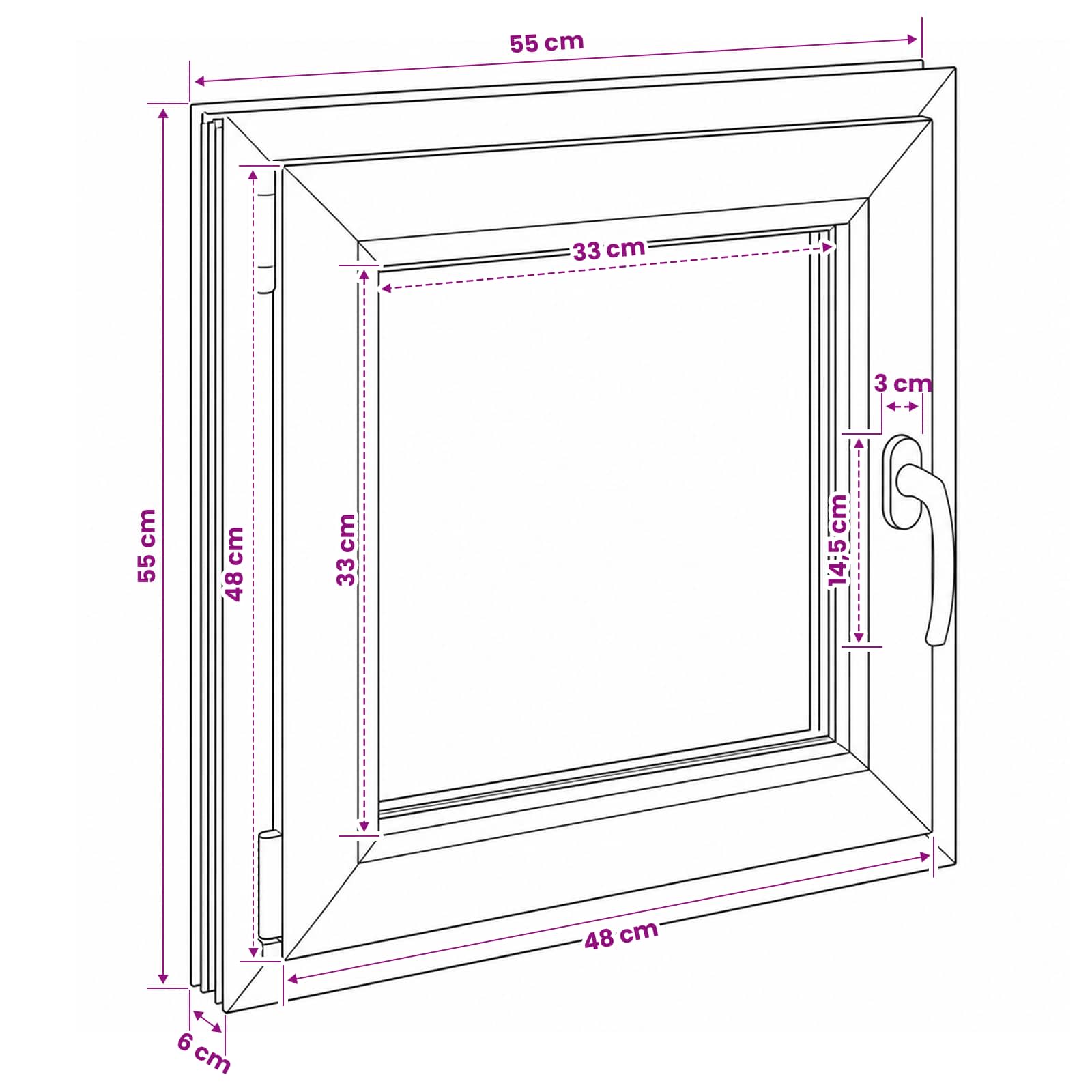 Požeminio lango RISOR 55 x 55 cm PVC ir stiklas