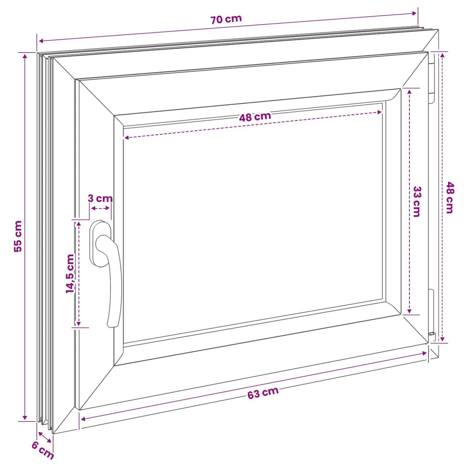 Požeminio lango RISOR 50 x 55 cm PVC ir stiklas