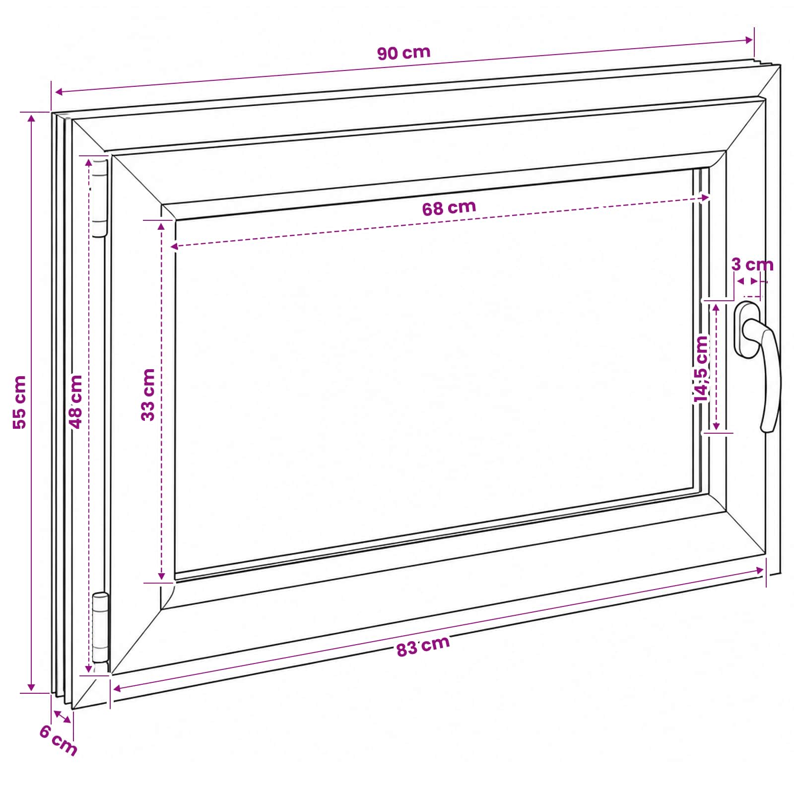 Požeminio lango RISOR 90 x 55 cm PVC ir stiklas