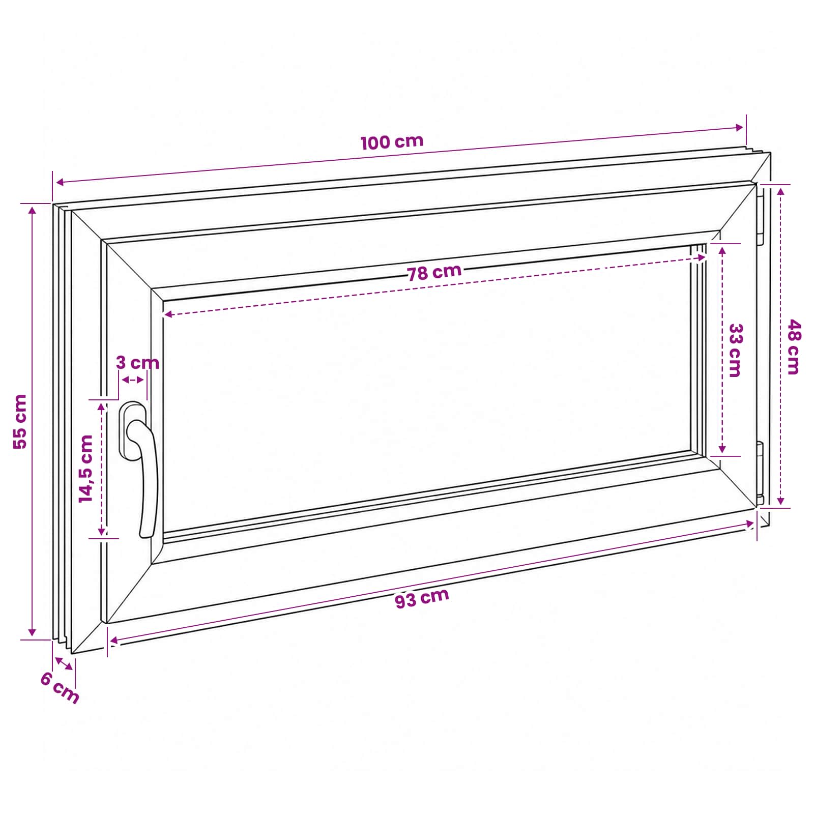 Požeminio lango RISOR 100 x 55 cm PVC ir stiklas