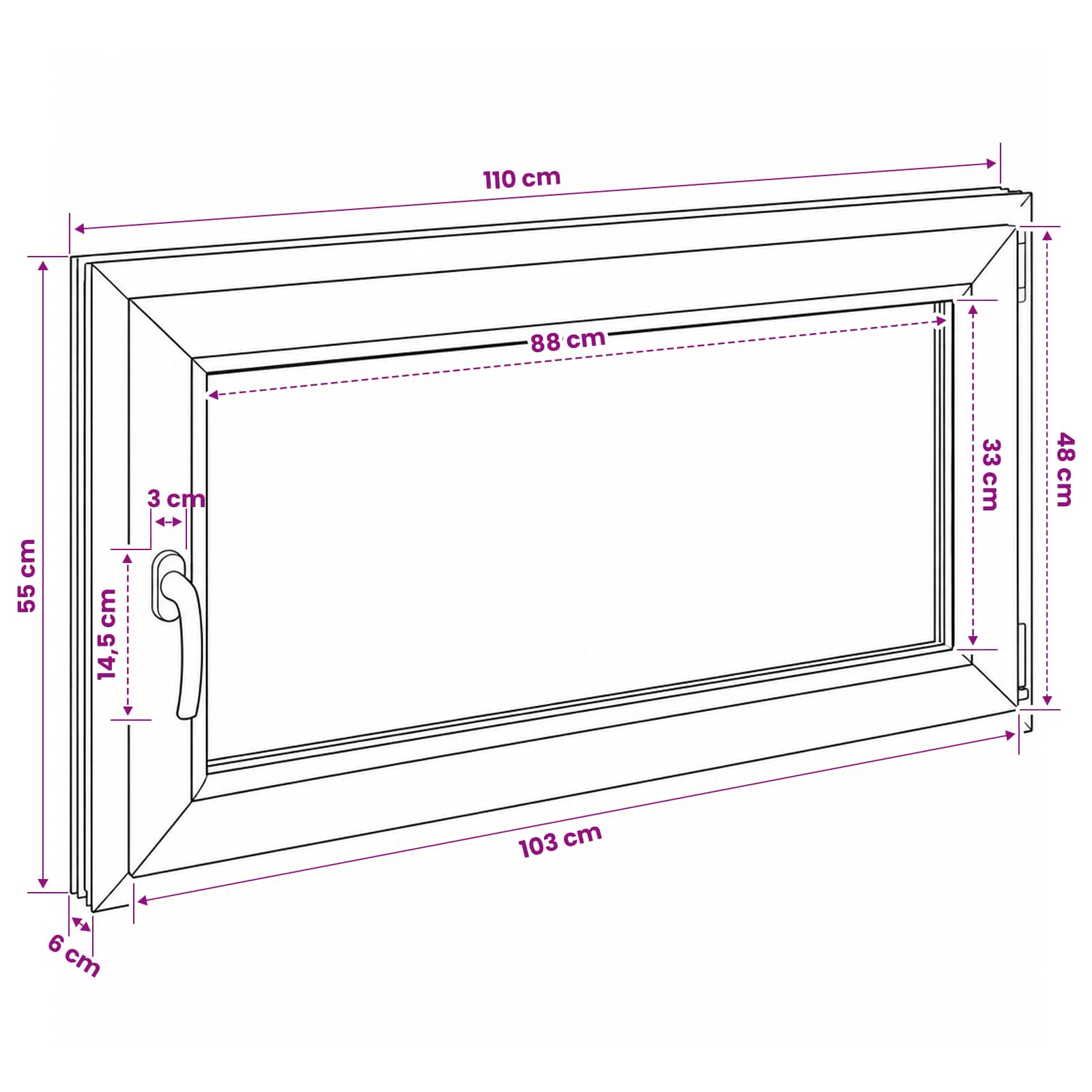 Požeminio lango RISOR 110 x 55 cm PVC ir stiklas