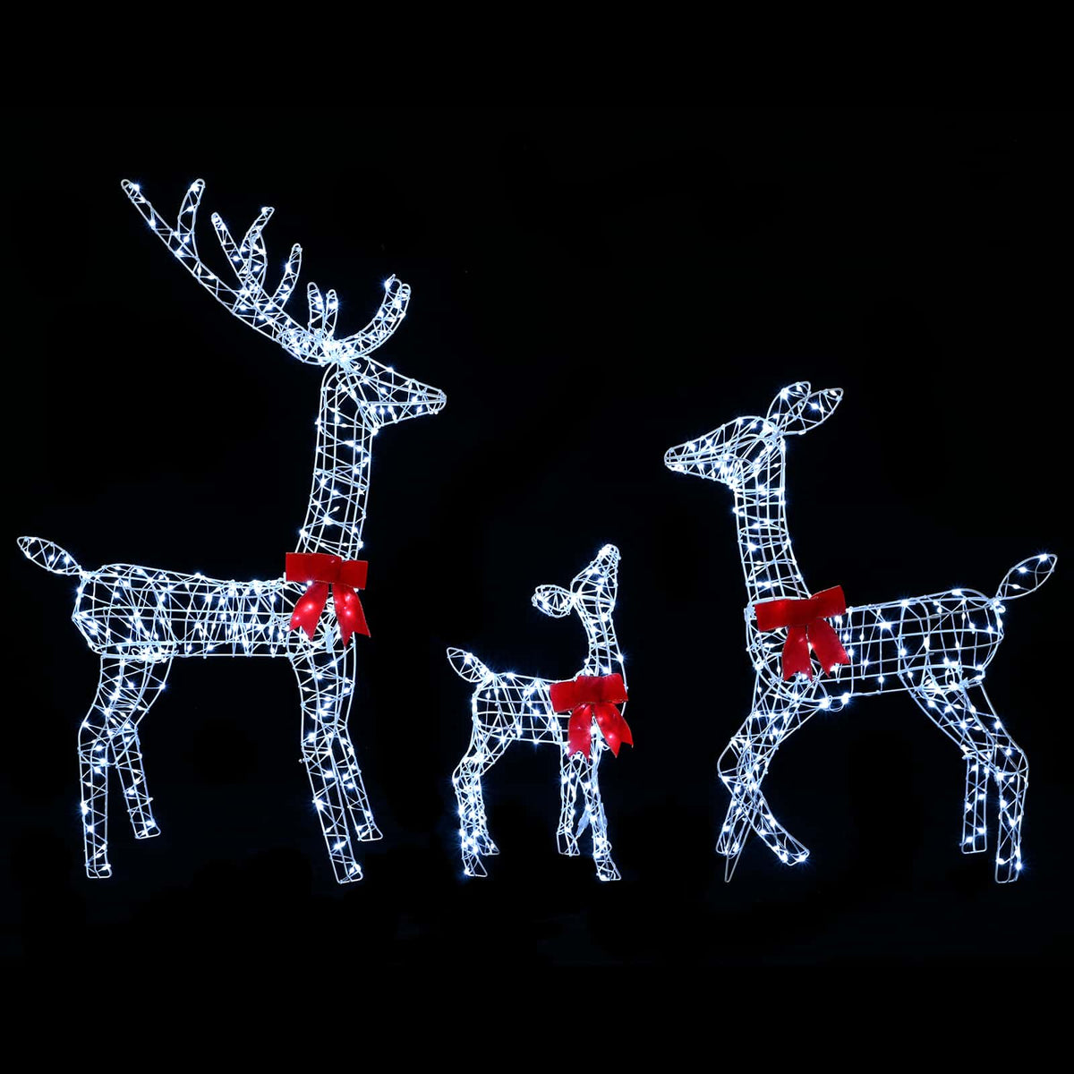 Kalėdinė LED elnių šeima 700 LED Šalta balta 70 x 26 x 128 cm
