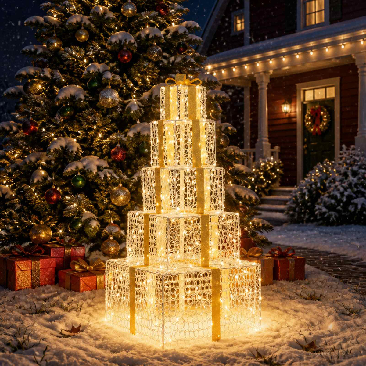 Kalėdinių LED dovanų dėžučių rinkinys 250 LED Šilta balta