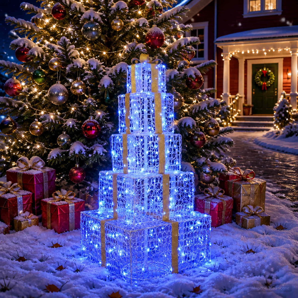 Kalėdinių LED dovanų dėžučių rinkinys 250 LED Mėlyna