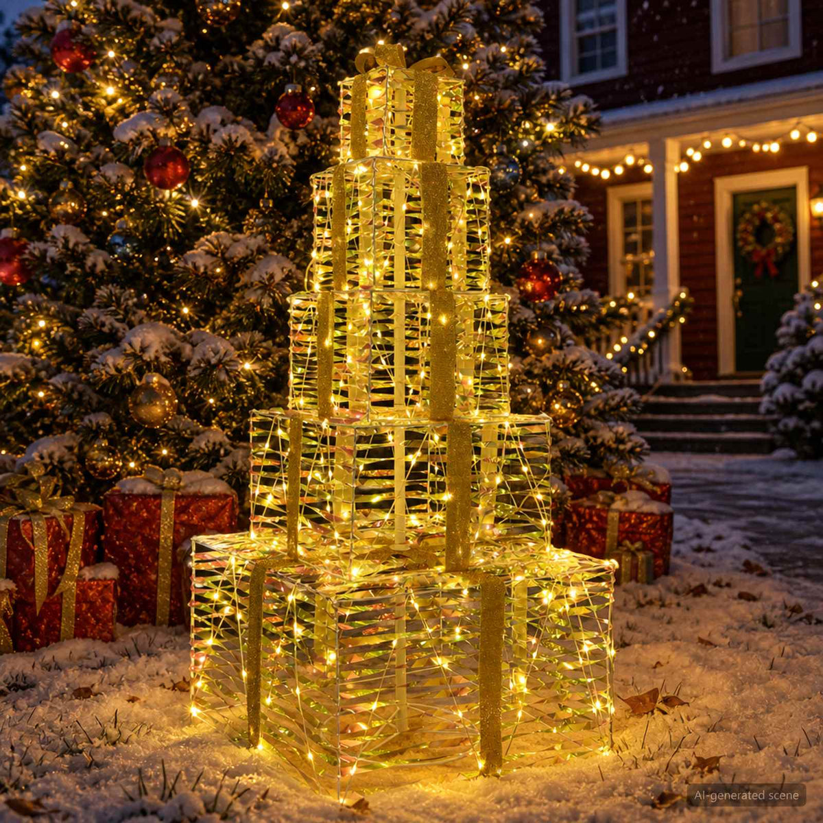 Kalėdinių LED dovanų dėžučių rinkinys 250 LED Šilta balta
