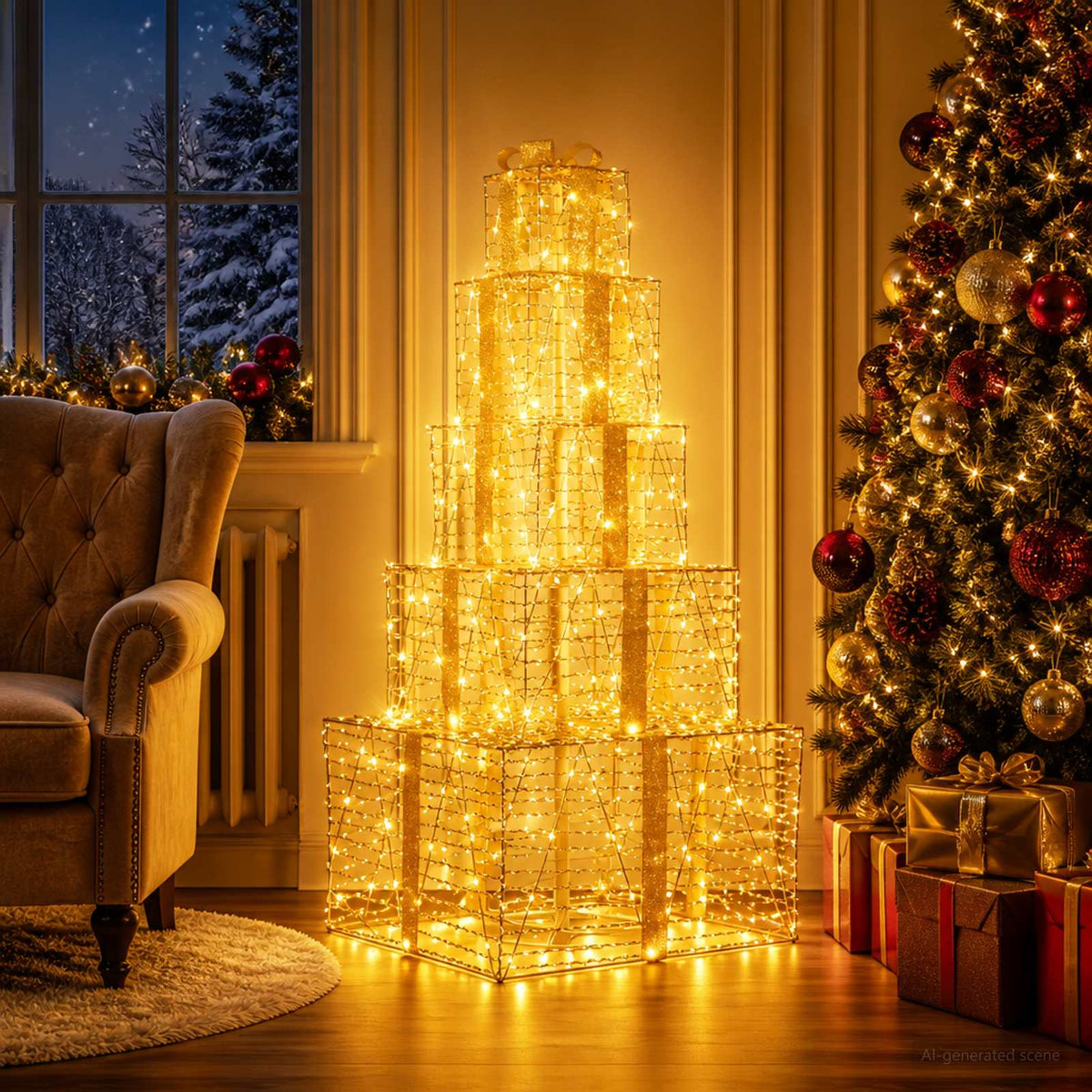 Kalėdinių LED dovanų dėžučių rinkinys 250 LED Šilta balta