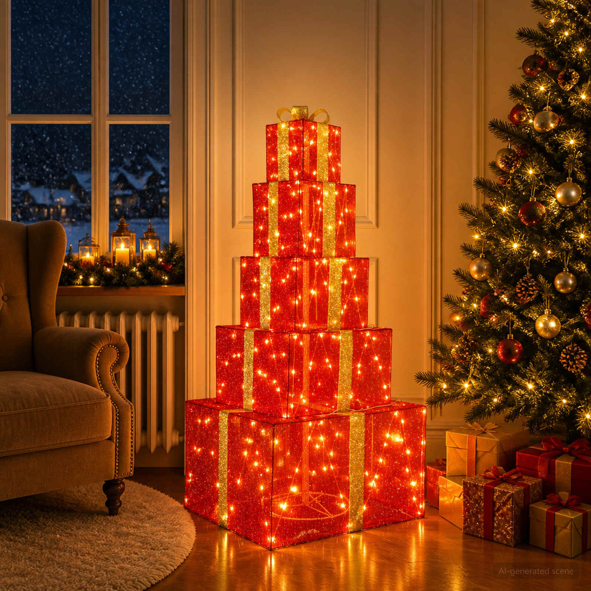 Kalėdinių LED dovanų dėžučių rinkinys 250 LED Šilta balta