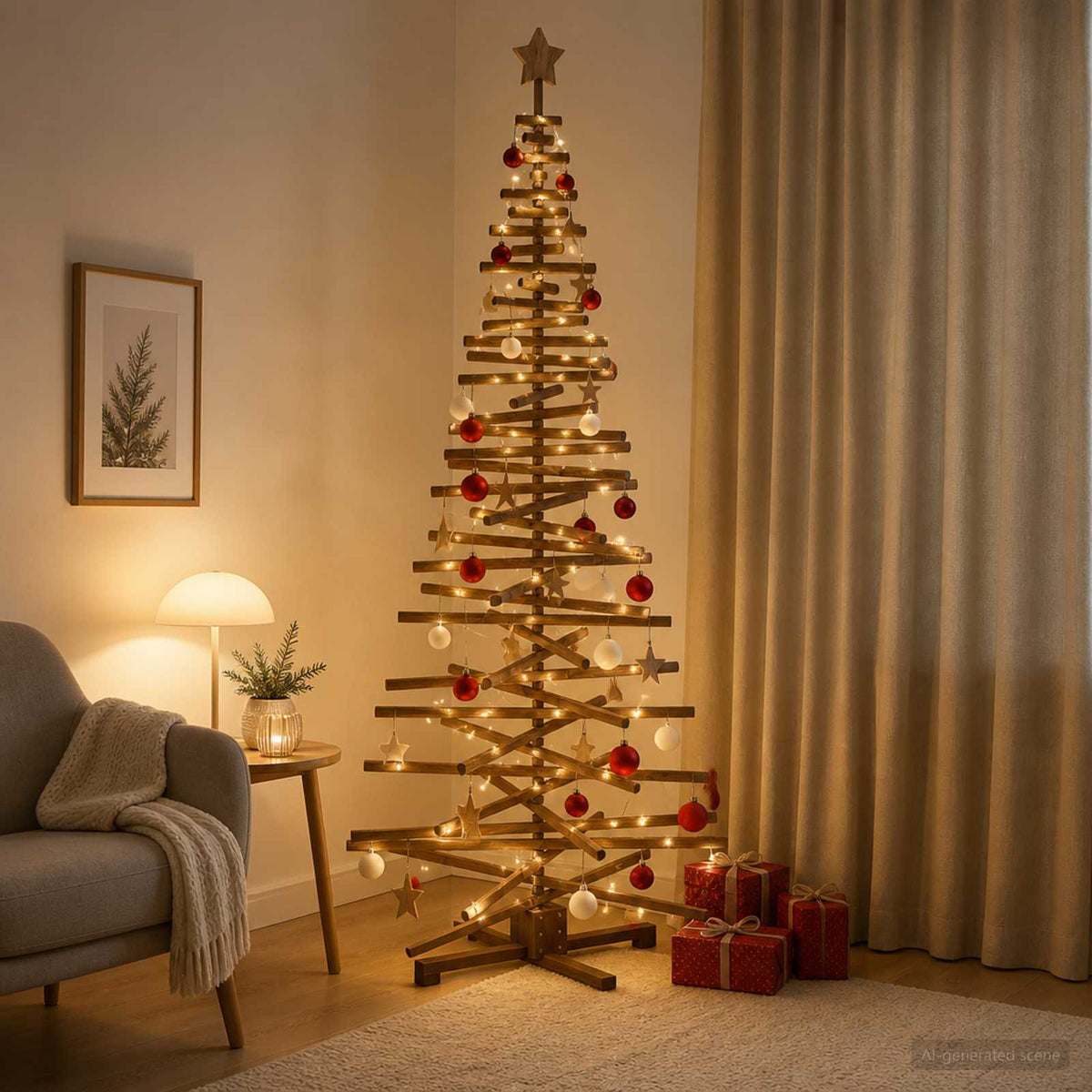 Medinė Kalėdų eglutė KOTKA 210 cm Pušies medienos masyvas