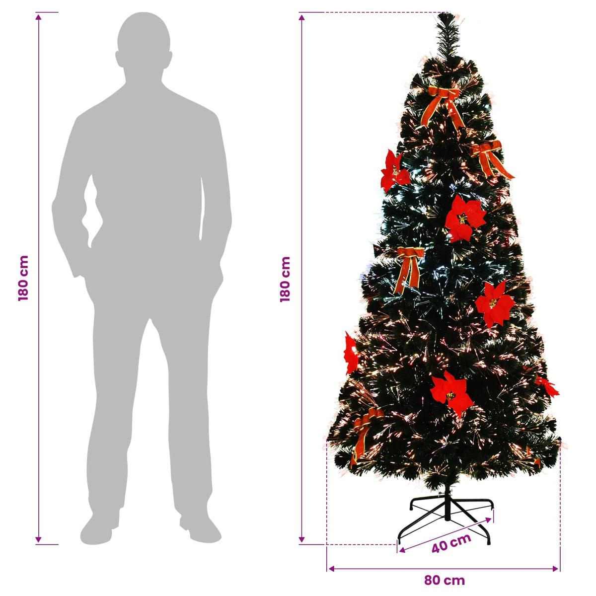 Šviesolaidinė Kalėdų eglutė 180 cm 24 LED Įvairių spalvų PVC