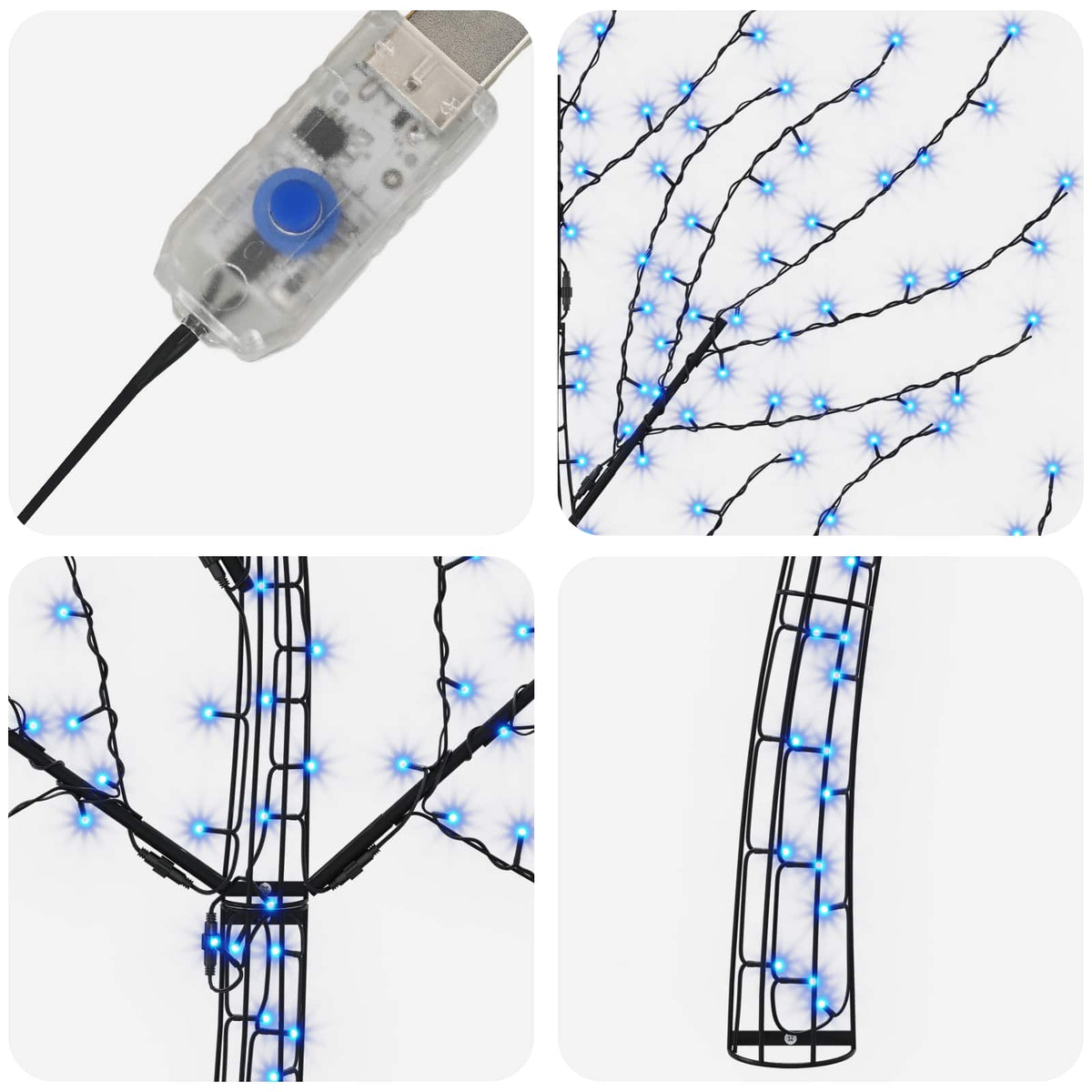 LED sieninė Kalėdų eglutė 150 cm 140 LED Mėlyna Plienas Juoda
