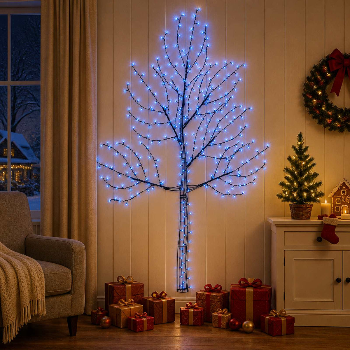 LED sieninė Kalėdų eglutė 210 cm 312 LED Mėlyna Plienas Juoda