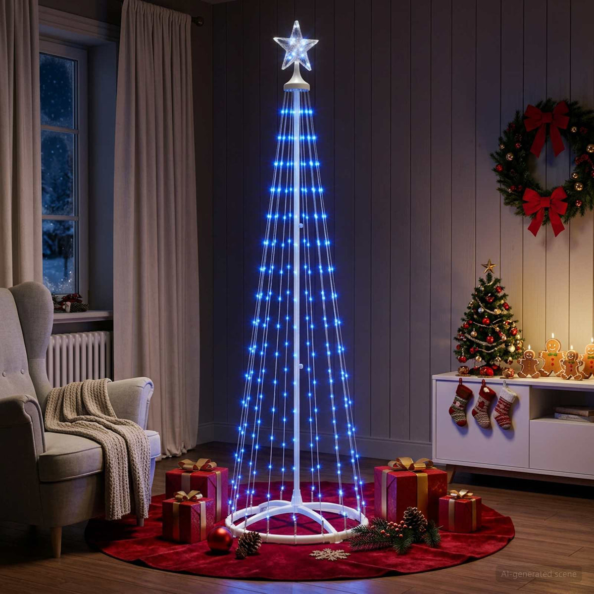 LED kūginė kalėdinė eglutė 180 cm 250 LED Mėlyna Plienas Balta