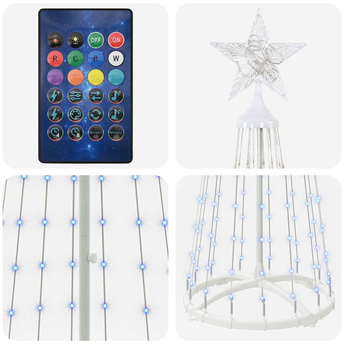 LED kūginė kalėdinė eglutė 180 cm 250 LED RGB Plienas Balta