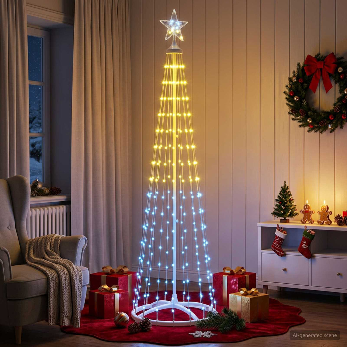 LED kūginė kalėdinė eglutė 180 cm 250 LED RGB Plienas Balta