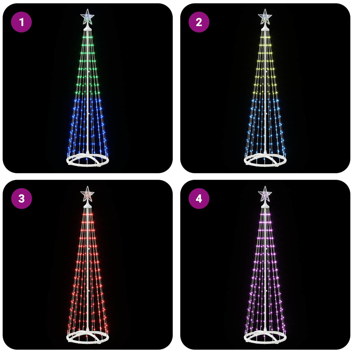 LED kūginė kalėdinė eglutė 180 cm 250 LED RGB Plienas Balta