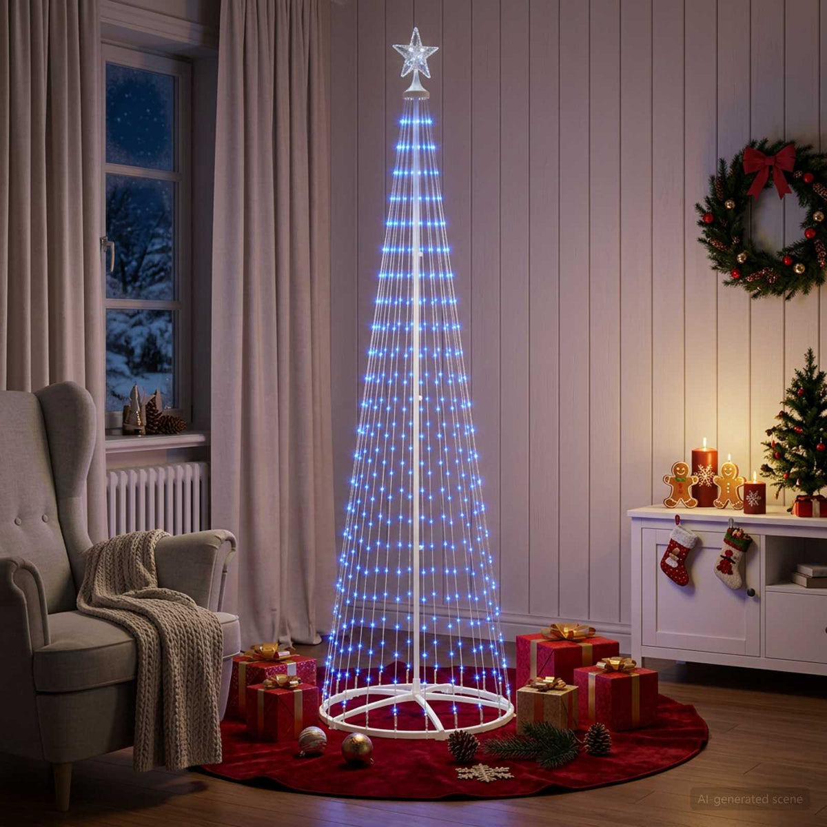 LED kūginė kalėdinė eglutė 250 cm 470 LED Mėlyna Plienas Balta