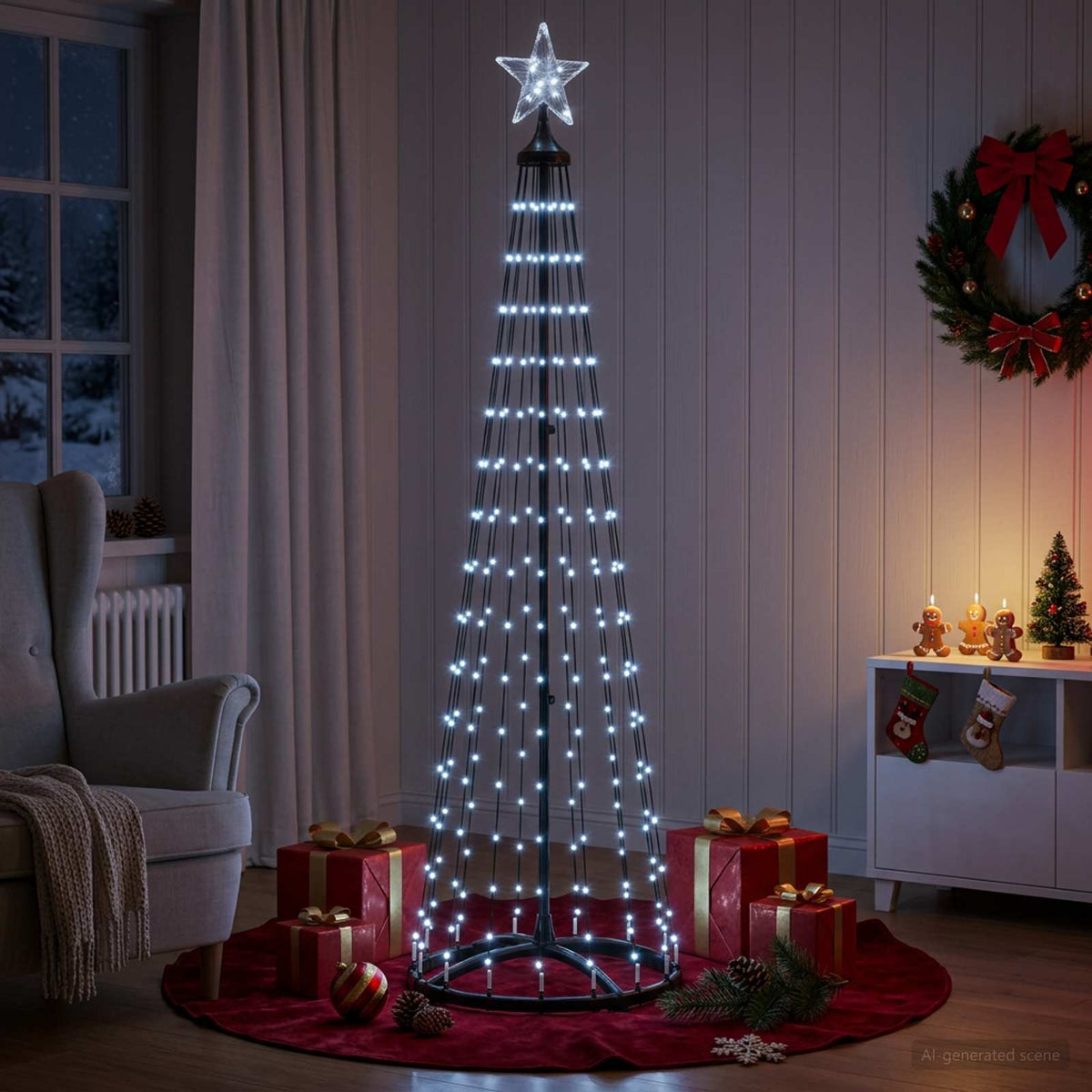 LED kūginė kalėdinė eglutė 180 cm 250 LED Šalta balta Plienas