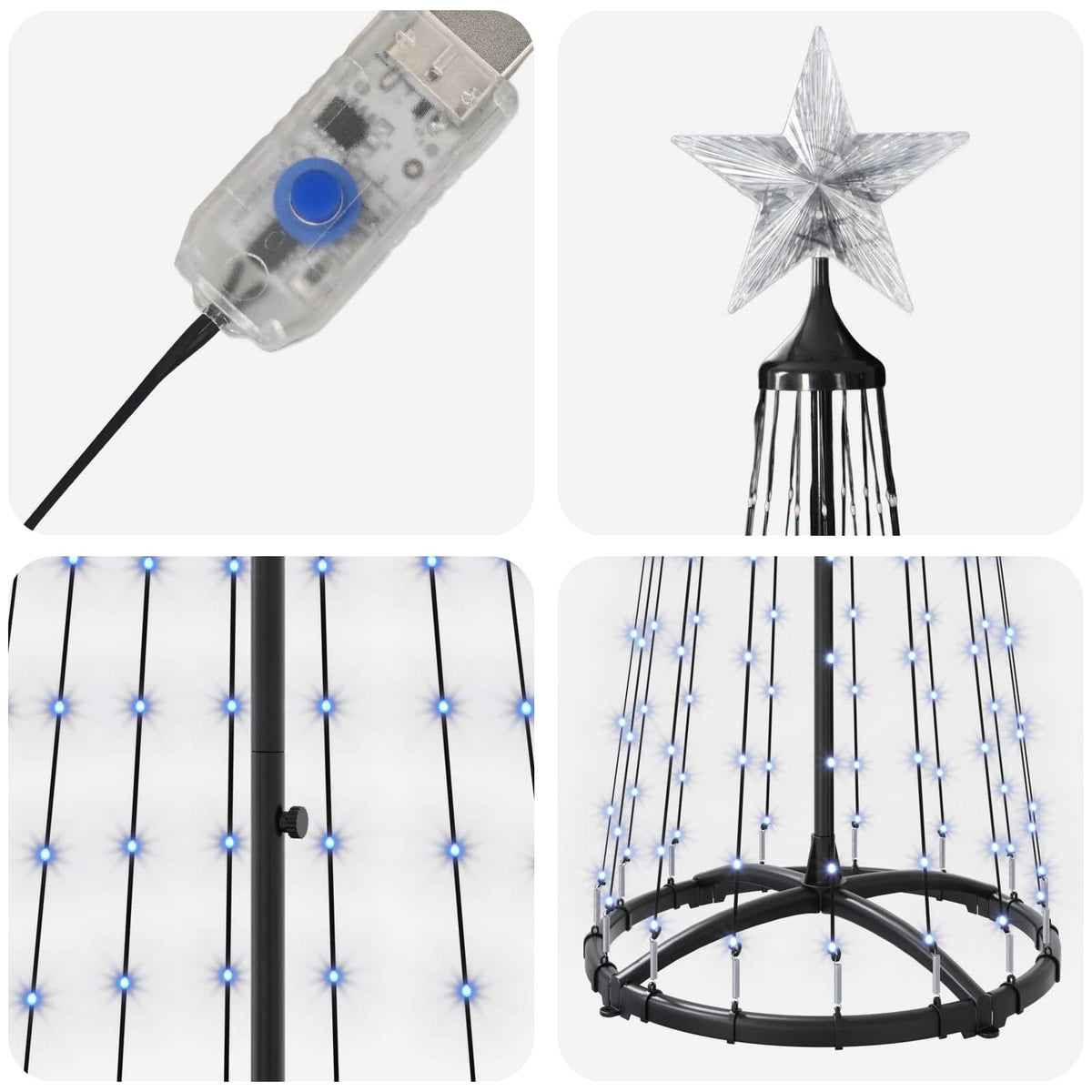 LED kūginė kalėdinė eglutė 180 cm 250 LED Mėlyna Plienas Balta