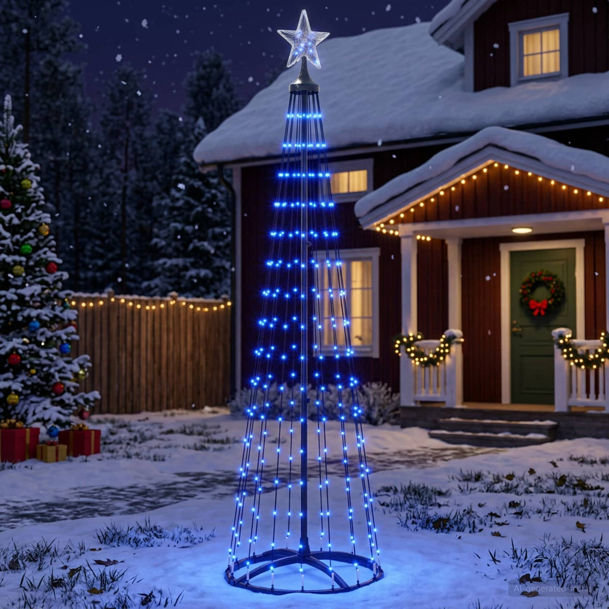 LED kūginė kalėdinė eglutė 180 cm 250 LED Mėlyna Plienas Balta